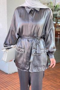 Lamelif Cep İnci Ve Taş Detaylı İkili Takım Antrasit