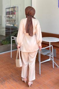 Lamelif Cep İnci Ve Taş Detaylı İkili Takım Bej