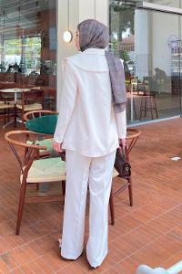 Lamelif Ön Parçalı Blazer Ceket Takım Krem