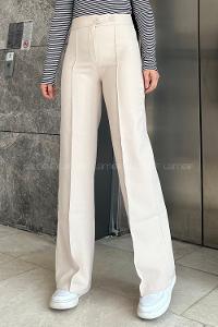 Cream Viscose Fabric High Waist Comfortable Pants