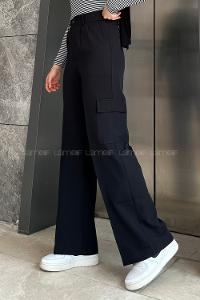 Lamelif Kargo Cep Detaylı Pantolon Siyah