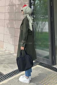 Khaki Long Arm Belted Cotton Trench Coat