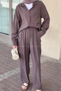 Brown Shirt Collar Long Arm Cotton Shirt