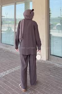 Brown Shirt Collar Long Arm Cotton Shirt