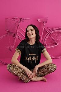Lamelif Viskon Pijama Takımı Siyah-Leopar