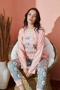 Lamelif Viskon Likralı Pijama Takım Somon