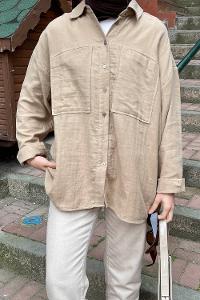 Brown With Milk Shirt Collar Long Arm Viscose Fabric Shirt