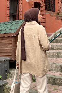 Brown With Milk Shirt Collar Long Arm Viscose Fabric Shirt