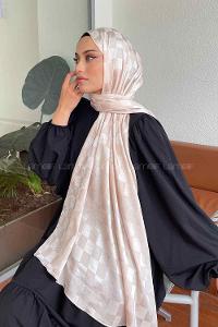 Lamelif Dama Desen Jakar Şal Açık Bej