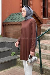 Lamelif İki İplik Yırtmaç Detaylı Tunik Acı Kahve