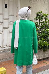 Green Crew Neck Poplin Fabric Tunic