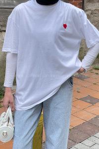 Lamelif Kalp Detaylı Tshirt Beyaz