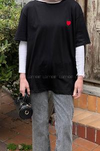 Lamelif Kalp Detaylı Tshirt Siyah