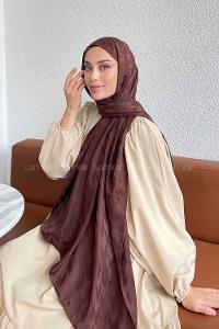 Lamelif Kazayağı Desen Jakar Serisi Şal Koyu Kahve