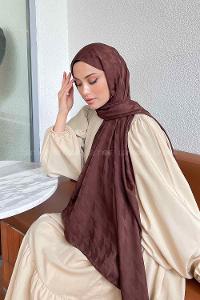 Lamelif Kazayağı Desen Jakar Serisi Şal Koyu Kahve