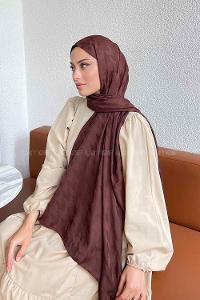 Lamelif Kazayağı Desen Jakar Serisi Şal Koyu Kahve