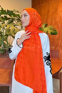 Lamelif Kazayağı Desen Jakar Serisi Şal Oranj