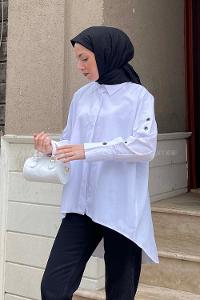 White Shirt Collar Long Arm Cotton Unprinted Shirt