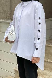 White Shirt Collar Long Arm Cotton Unprinted Shirt