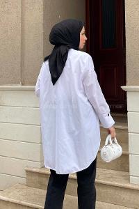 White Shirt Collar Long Arm Cotton Unprinted Shirt