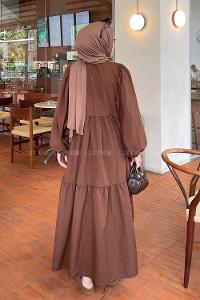 Lamelif Balon Kol Katlı Tesettür Elbise Acı Kahve