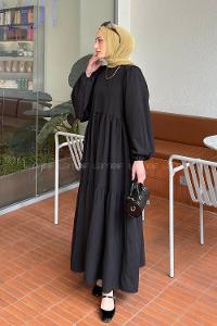 Black Crew Neck Cotton Printed Dresess