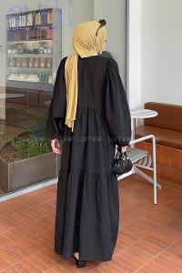 Black Crew Neck Cotton Printed Dresess