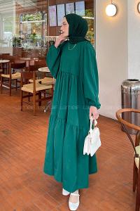 Emerald Green Crew Neck Cotton Printed Dresess