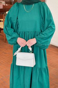 Emerald Green Crew Neck Cotton Printed Dresess