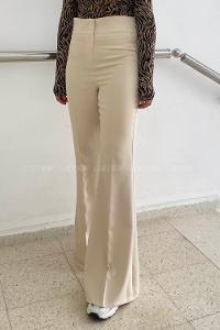 Lamelif Yüksek Bel İspanyol Paça Gizli Cep Pantolon Bej