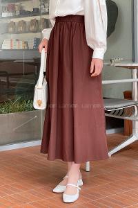 Lamelif Cep Detaylı Kloş Keten Etek Acı Kahve