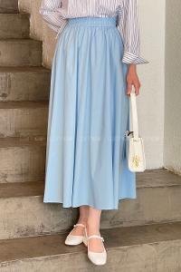 Lamelif Cep Detaylı Kloş Keten Etek Bebe Mavisi