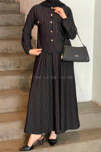 Black Shirt Collar Long Arm Cotton Lycra Flare Suit