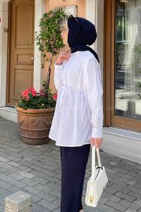 White Shirt Collar Long Arm Cotton Poplin Fabric Shirt