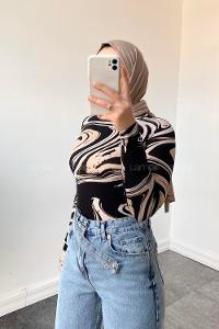 Lamelif Bisiklet Yaka Dalga Desen Body Bej