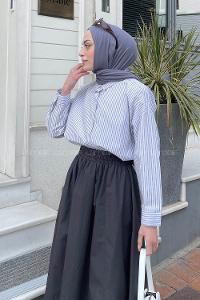 Lamelif Çizgi Detaylı Gömlek Füme