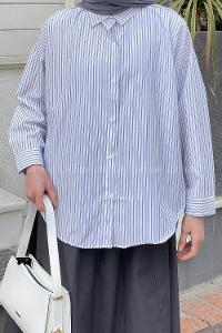 Lamelif Çizgi Detaylı Gömlek Füme