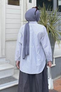 Lamelif Çizgi Detaylı Gömlek Füme