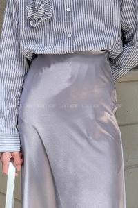 Lamelif Düz Saten Çan Etek  Gri