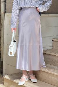 Lamelif Düz Saten Çan Etek  Gri