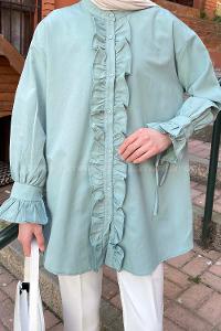 Plum Green Mandarin Collar Cotton Unprinted Tunic