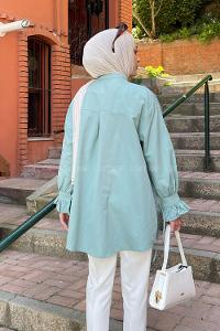 Plum Green Mandarin Collar Cotton Unprinted Tunic