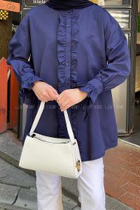 Lamelif Flores Fırfırlı Tunik Lacivert