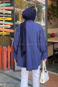 Lamelif Flores Fırfırlı Tunik Lacivert