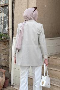 Lamelif Kapak Cep Detay Keten Ceket Kum Beji