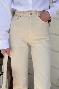 Lamelif Kesik Paça Fit Jean Krem