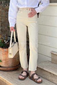 Lamelif Kesik Paça Fit Jean Krem