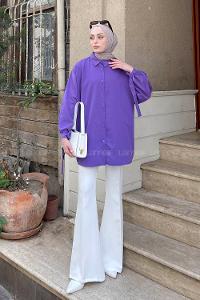 Lamelif Kol Detaylı Gömlek Mor