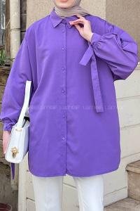 Lamelif Kol Detaylı Gömlek Mor
