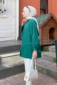 Emerald Green Shirt Collar Long Arm Cotton Shirt